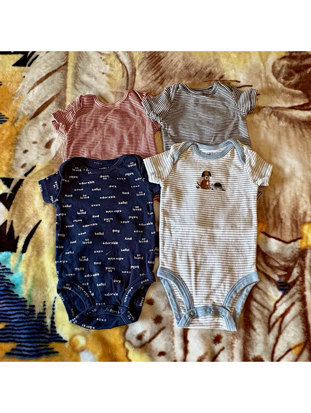 Carter's Baby Boy Bodysuits Lot of 4 - Size 3M - Short Sleeve Stripes & Prints